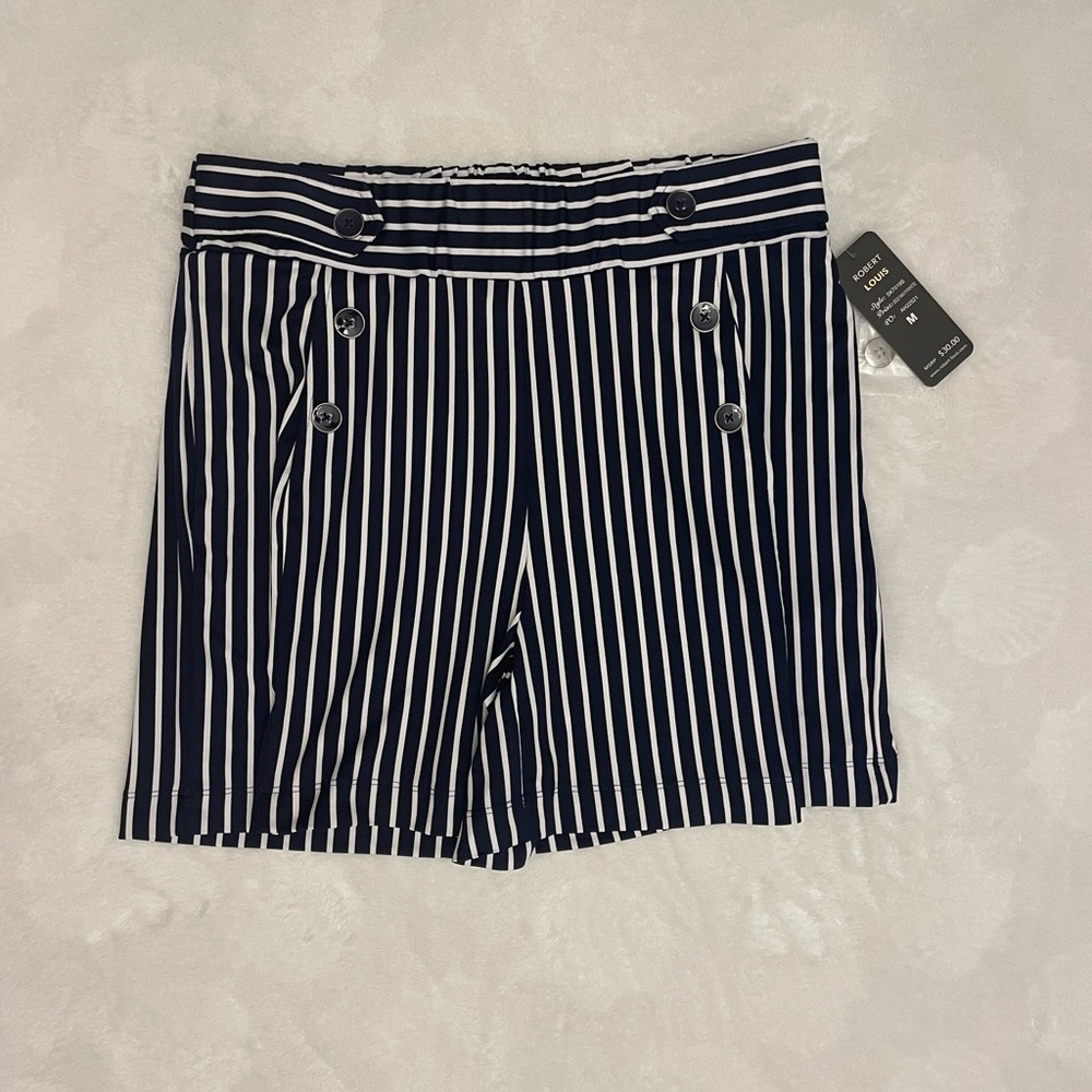 Robert Louis Navy and White Striped High Waist Shorts